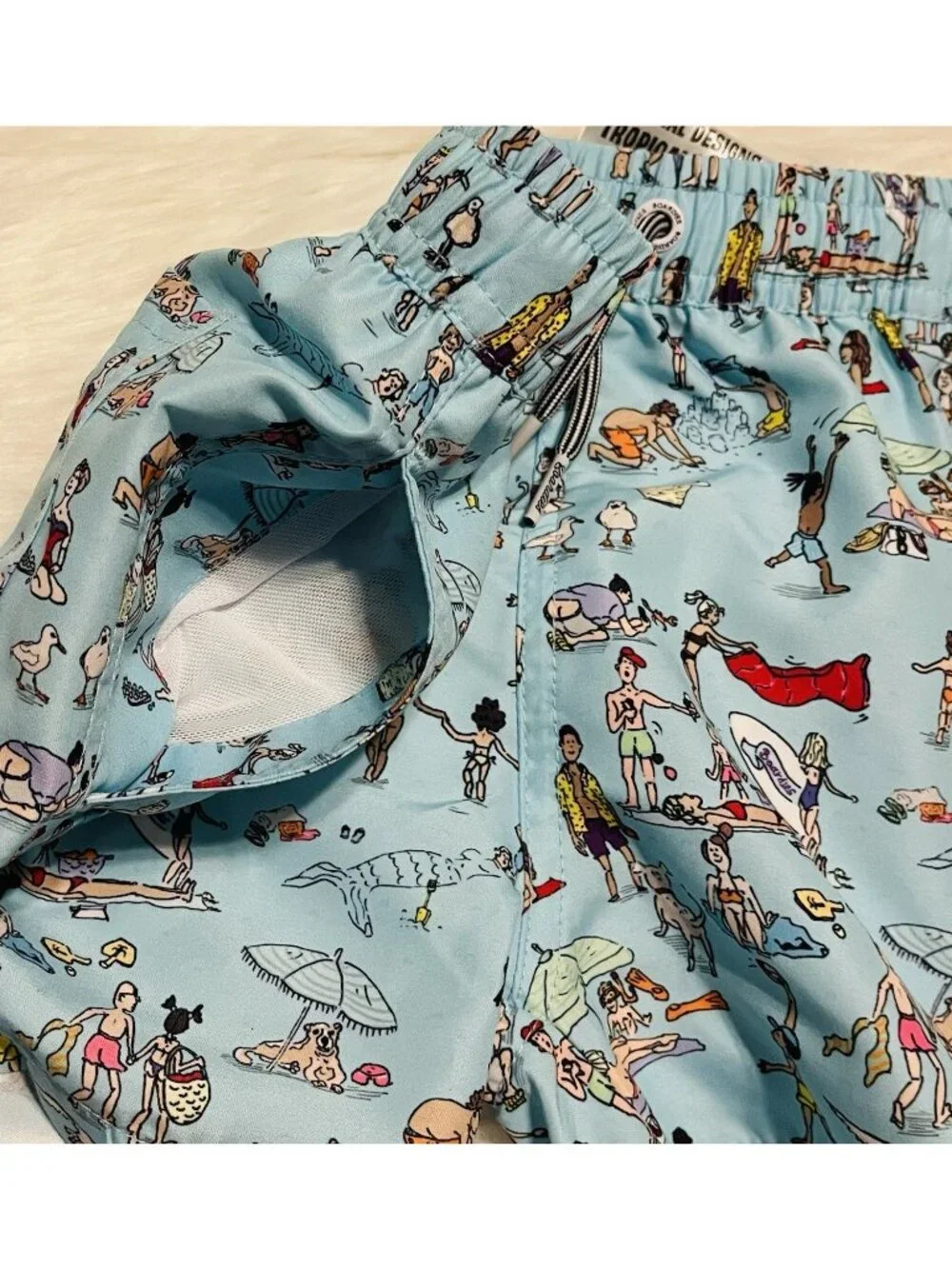 NEW Boardies Apparel Boy's Beach Folk Swim Trunks Light Blue Wet Bag Age 3/4Y